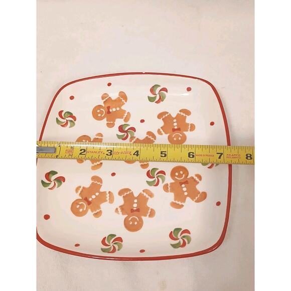 Square Gingerbread Platter Christmas 7.25" Ivory Cookie Plate Vintage Christmas - Picture 4 of 11